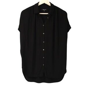 Madewell Elegant Fine Black Button Up Short Sleeves Top Shirt XS